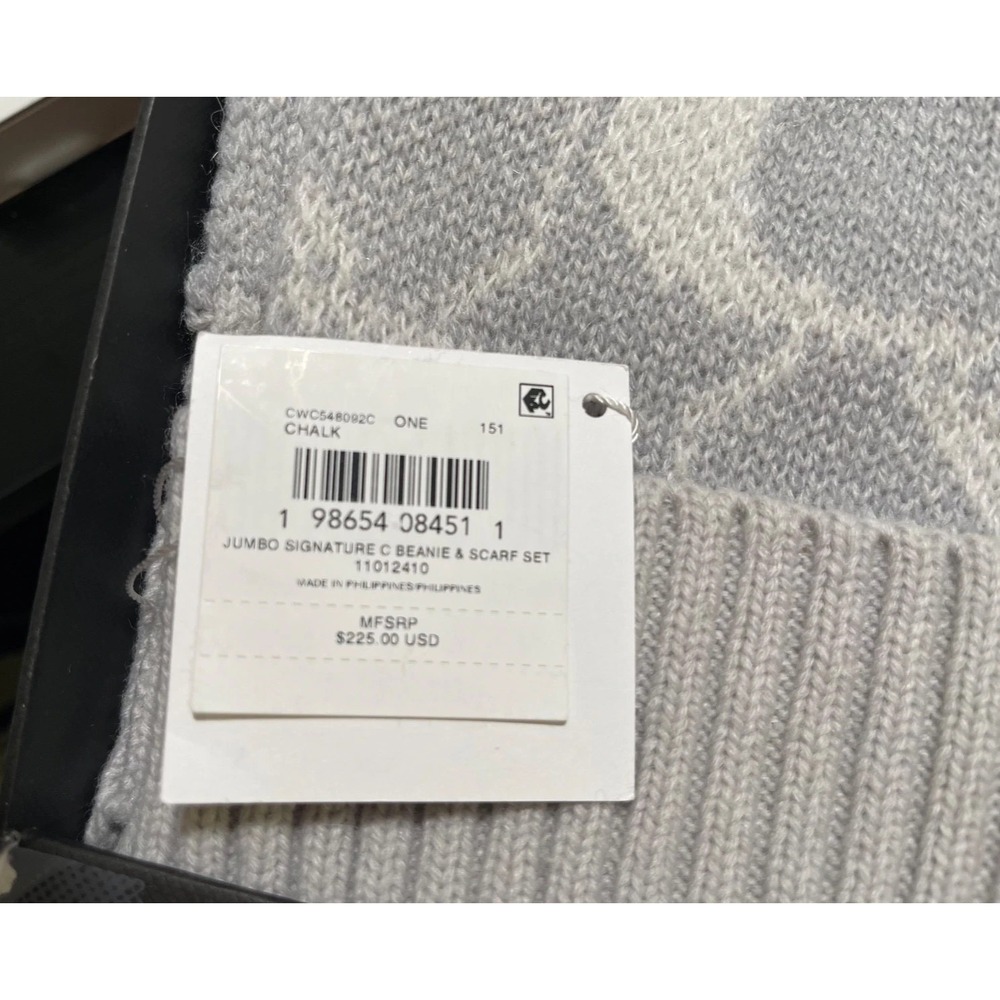 COACH Women's JUMBO SIGNATURE C‎ BEANIE & SCARF 11012410 Chalk MSRP $225 NIB - Picture 5 of 6
